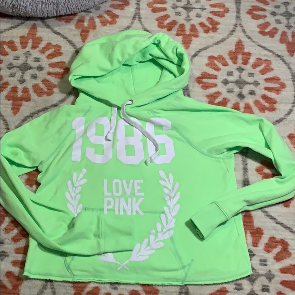 VS PINK lime green crop hoodie; M; great condition